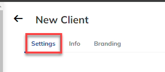 Choose the settings tab on a Client page