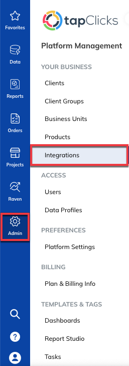 TapClicks menu navigation Admin to Integrations.png