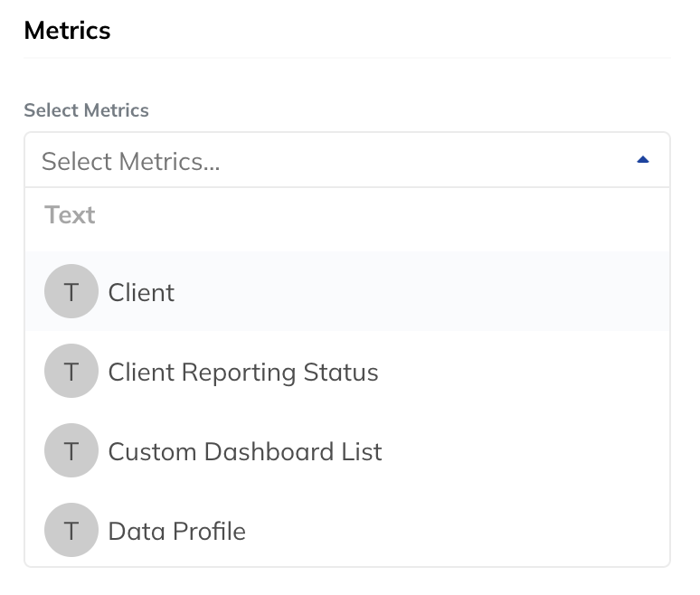 Admin Widget Metrics List