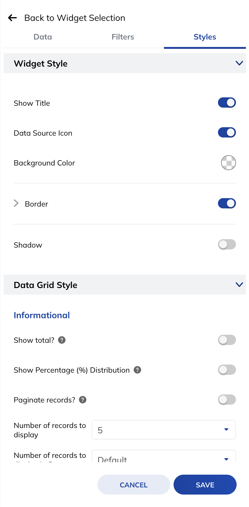 Widget Styles Menu