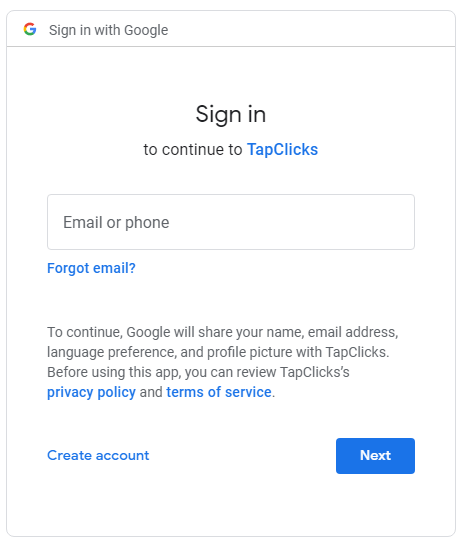 Sign In to Google TapClicks