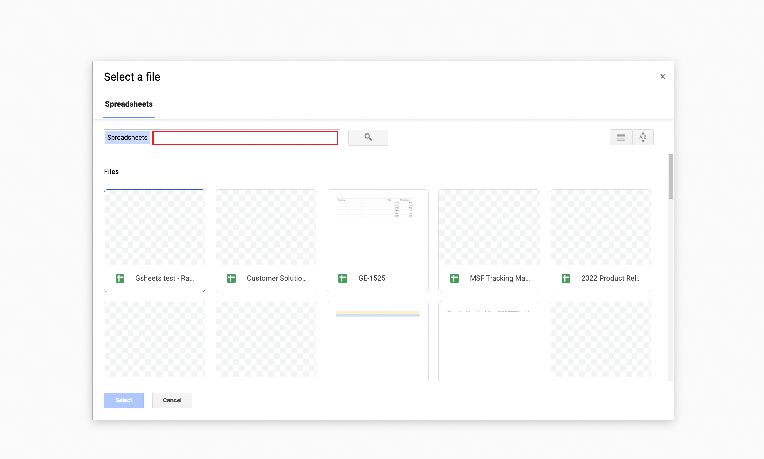 Select a File Popup
