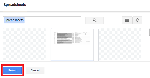 Select the Google Sheet