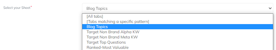 Select Your Sheet Dropdown