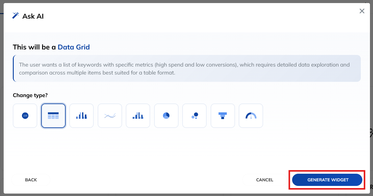 Ask AI Widget Type Selection