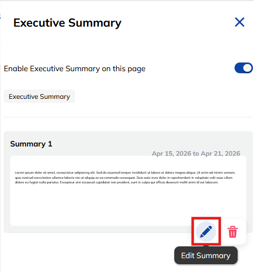 Report Studio Edit Executive Summary Button