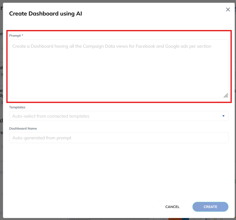 Create Dashboard Prompt Field
