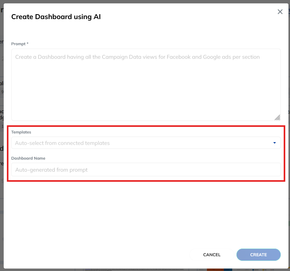 Dashboard Template And Name Fields