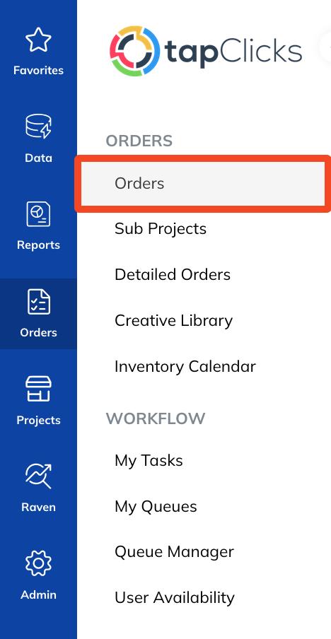 Orders Left Navigation Menu