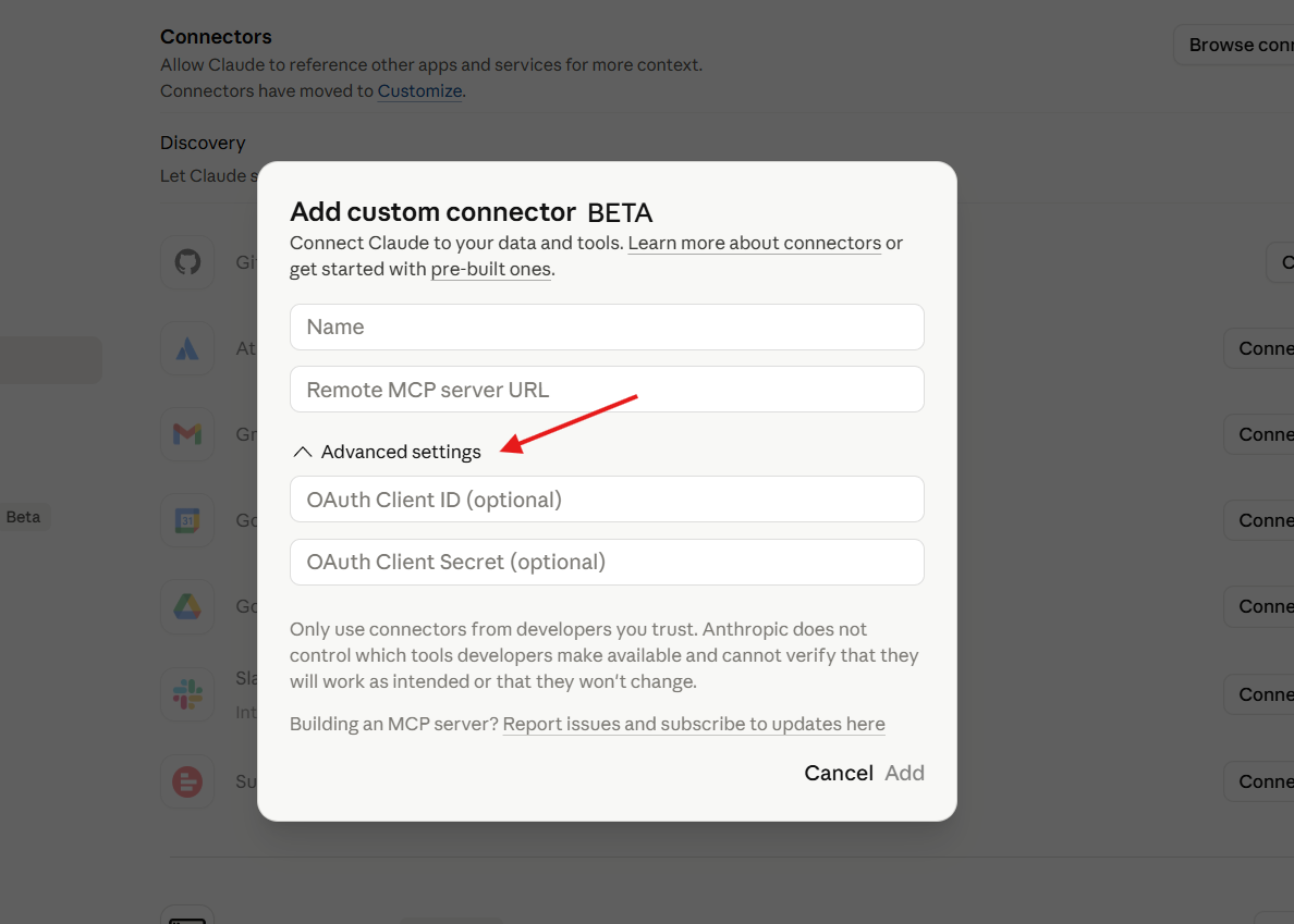 Custom Connector Setup Form