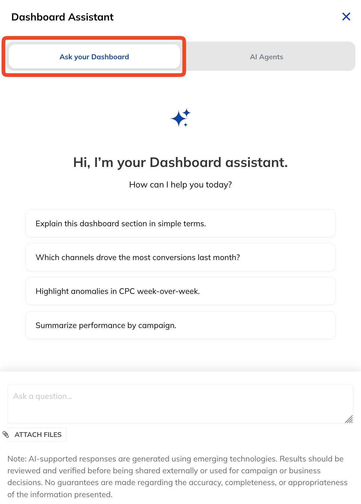 Select Ask Your Dashboard Tab