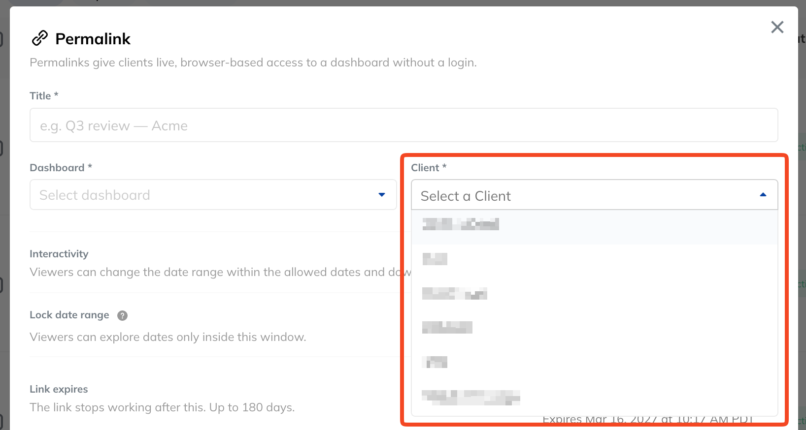 Permalink Client Dropdown