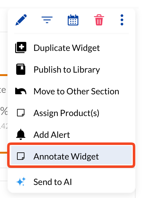 Annotate Widget Option in the More Options Menu