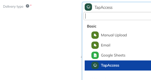 Choose TapAccess Delivery Type