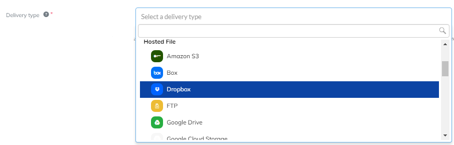 Hosted File Delivery Type Dropdown
