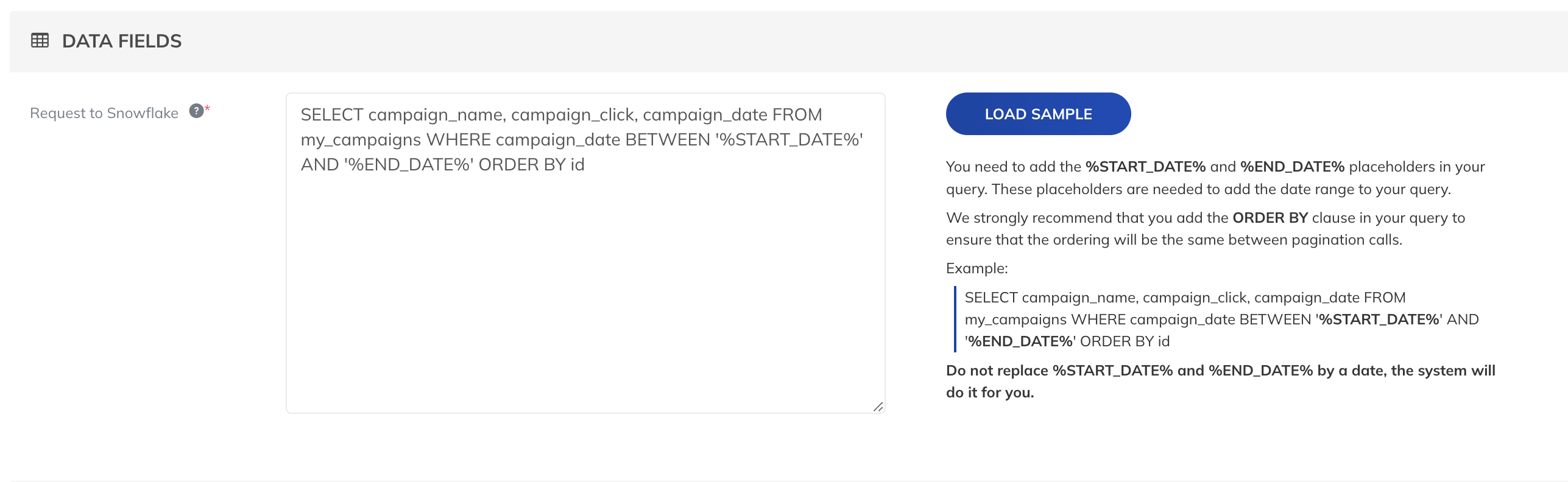 Request to Database Field